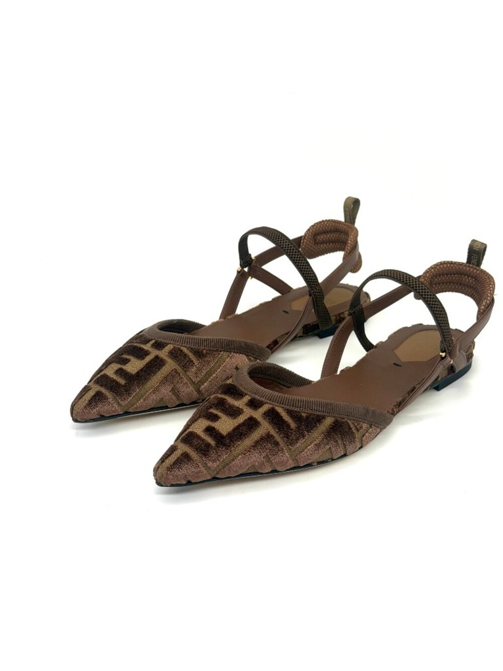 FENDI Colibri Lite FF Tapestry Logo Velvet Flat Slingback Sandals Shoes - Picture 5 of 16